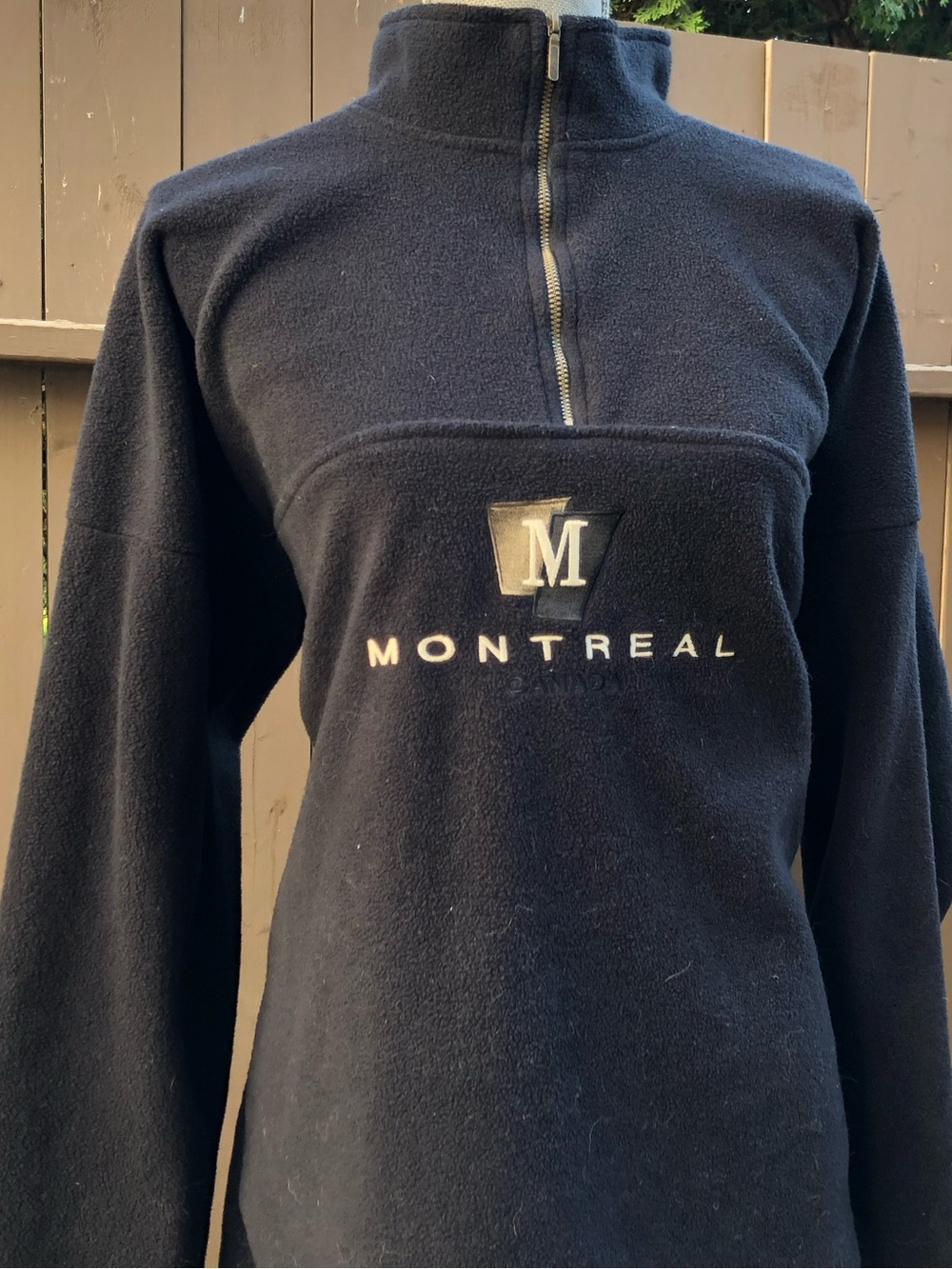 Vintage Montreal Canada Embroidered Black Quarter-Zip Fleece Pullover Sweater - Picture 2 of 10